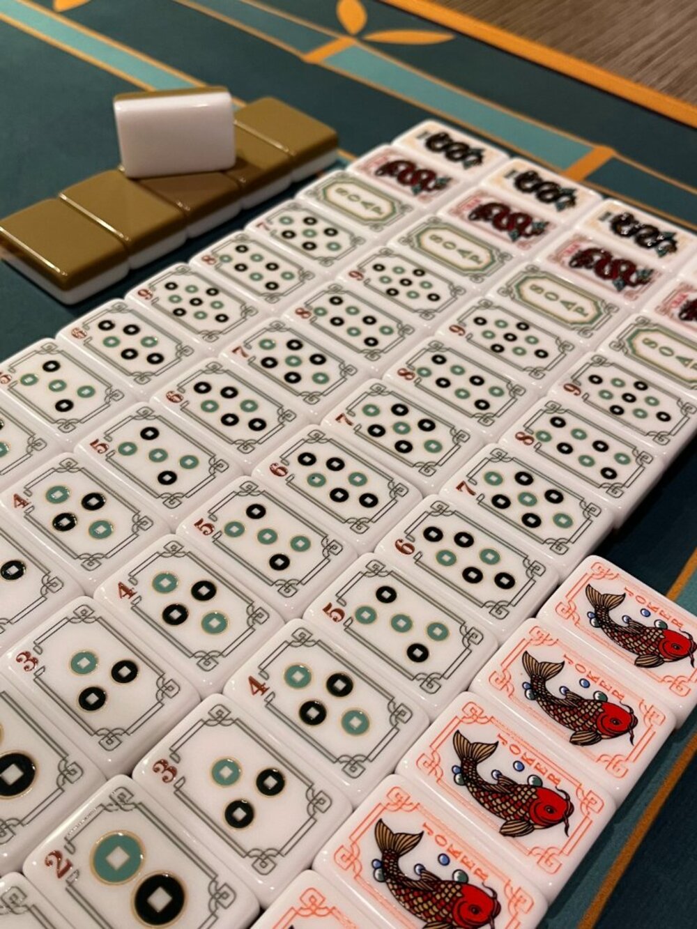 Designer Inspired American Mahjong Set - Tiles, Mat, Dice with Koi Cranes - Picture 11 of 17